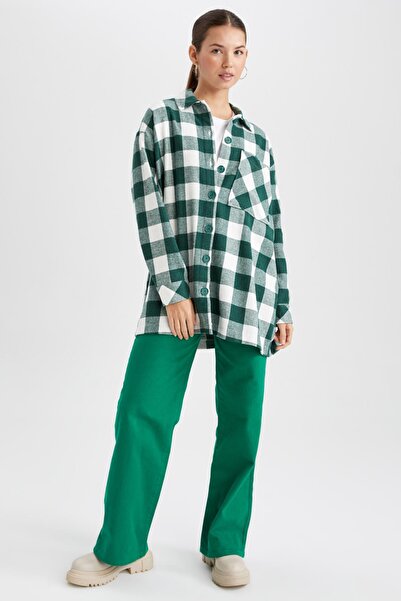 DeFacto Relax Fit Shirt Collar Checked Flannel Long Sleeve Tunic Z6201az22wn