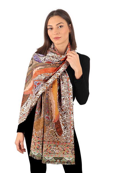 Bursa İpek Cream Shawl Pattern Winter Shawl
