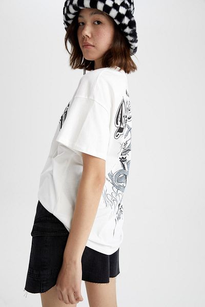 DeFacto Oversize Fit Crew λαιμόκοψη με εμπριμέ κοντό μανίκι 100% βαμβακερό T-shirt Z7611az23sm