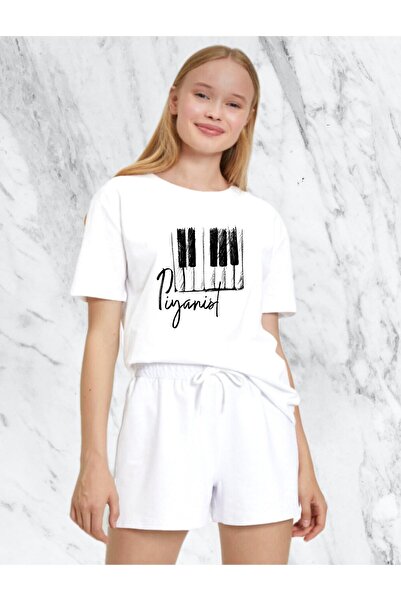 donamod تيشيرت نسائي عادي مطبوع عليه عازف البيانو / البيانو للجنسين