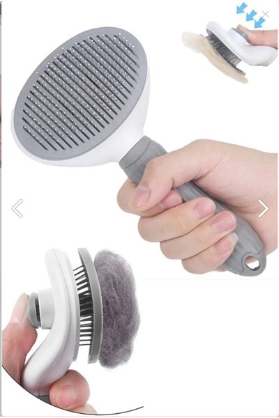 Nursoft Automatic Cleaning Buttoned Pet Brush Cat Dog Hair Collector Comb Gray