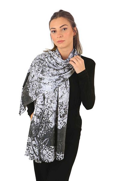 Bursa İpek Black Peach Tree Pattern Winter Shawl