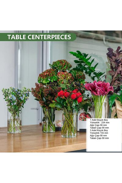Paşabahçe 4-Piece Glass Vase Set - Candle Holder, 3 Small Size, 1 Large