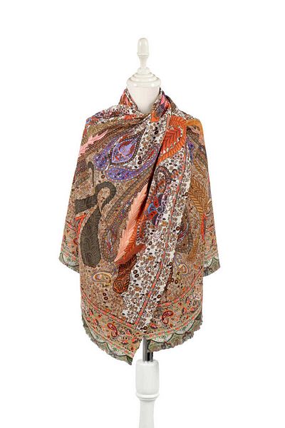 Bursa İpek Cream Shawl Pattern Winter Shawl