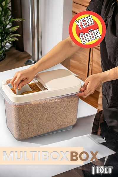 Şahane Pazar 10 Liter Multibox Storage Container Box Sliding Lid - Beige Fma00766