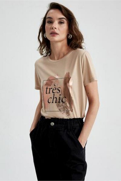 DeFacto Tricou cu mânecă scurtă imprimat cu decolteu roșu, de formă regulată, Z9063az23sp
