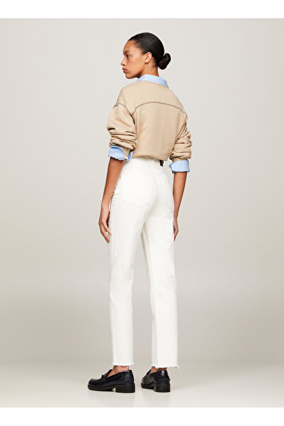 Tommy Hilfiger Yüksek Bel Boru Paça Normal Ekru Kadın Denim Pantolon CLASSIC STRAIGHT HW A ECRU
