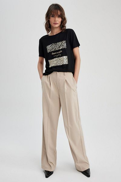 DeFacto Tricou cu mânecă scurtă cu imprimeu cu decolteu în formă relaxată Z9057az23sp