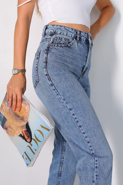kotmodası Blugi de damă skinny lycra cu talie înaltă albastră - până la gleznă