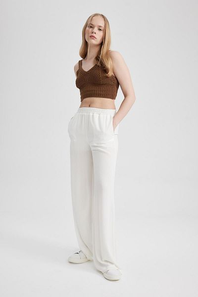 DeFacto Wide Leg High Waist Standard Size Crinkle Viscose Trousers Z5705az23hs