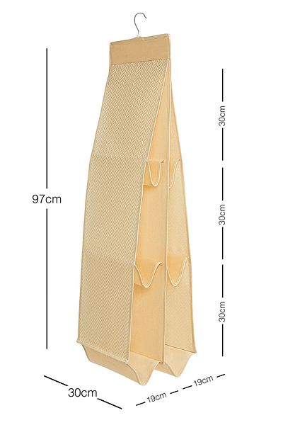 Ocean Home Textile Organizator de geanți pentru dulap suspendat cu 6 compartimente, bej, 30x97