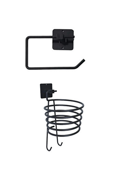 CEPHOME مجموعة لاصقة معدنية سوداء مكونة من 2 حامل مجفف للنفخ - حامل ورق المرحاض