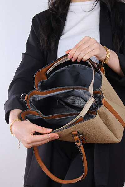 By Hakan Jn-1320 Combinație portofel în relief Geantă de mână și de umăr pentru femei Mink