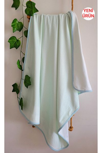 Alpar Tekstil Double Layer Cotton Soft Blanket Baby Girl-Boy Swaddle - Striped/Mint