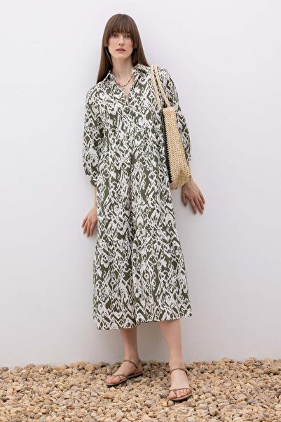 DeFacto Sukienka maxi z kołnierzykiem koszuli, bawełnianą frotte i półrękawem Z9109az23sp