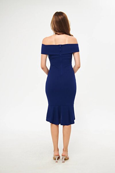 vuvutasarım Креп-тканина, перехресний комір, деталізований вузький крій, сукня середньої довжини Emr-086