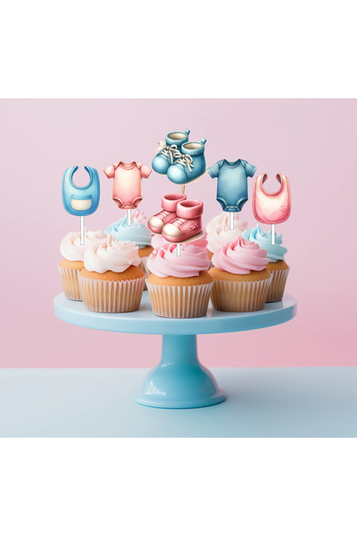 Hiras Dizayn كب كيك بطابع استحمام الطفل أو الصبي - كعكة - زينة كوكي مع 20 مسواك