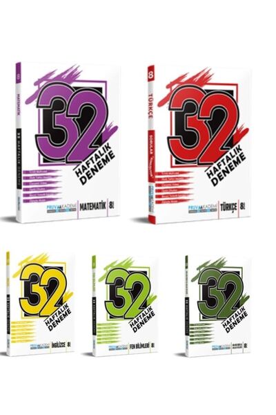 Pruva Akademi Pruva 8. Sınıf Türkçe-mat-fen-din-ing 32 Haftalık Deneme Seti 5li