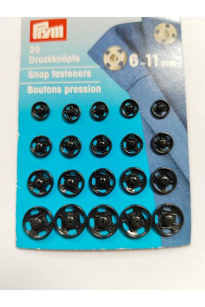 Prym Snap Steel Black Color 6-11 mm 20 Pieces