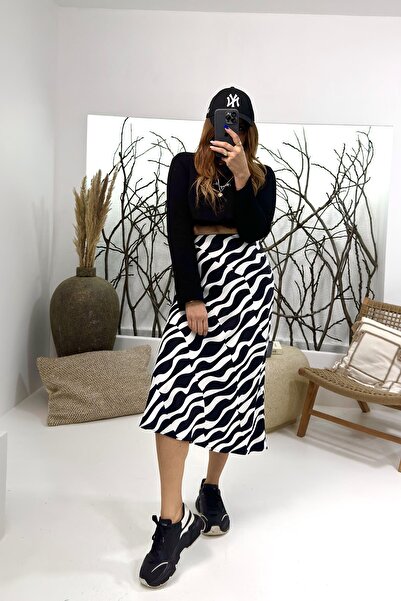 Sohotique By P Віскозний атласний геометричний спідниця чорно-білий