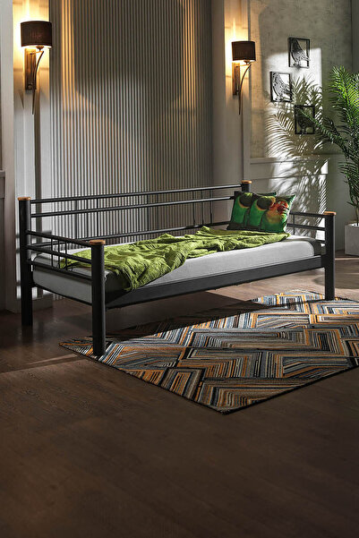 Unimet Kappis Daybed Tek Kişilik Sedir Metal Karyola 90x200 Siyah (AHŞAP LATALI)