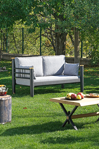 Unimet Kappis Dk Metal Sofa Sedir 70x140 Ikili Koltuk Siyah-füme (AHŞAP LATALI)