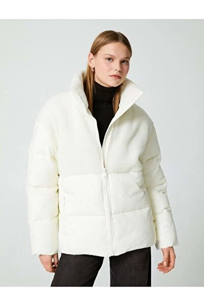 Koton Жіночий одяг Пальто з капюшоном на блискавці екрю