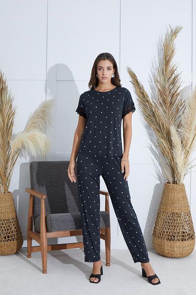 Sevim Women's Short Sleeve Black Pajamas Set C0T6N551