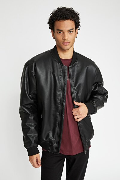 DeFacto Oversize Fit Kolej Yaka Bomber Suni Deri Mont A0543ax23wn