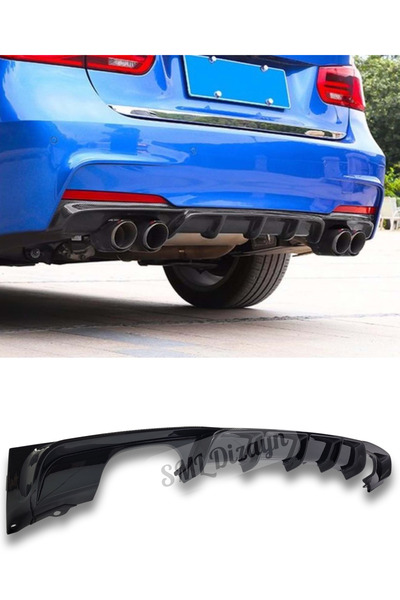 SML Dizayn BMW F30 M Sport 2012-2018 Difüzör-Difizör Arka Ek ÇİFT ÇIKIŞ PLAST...