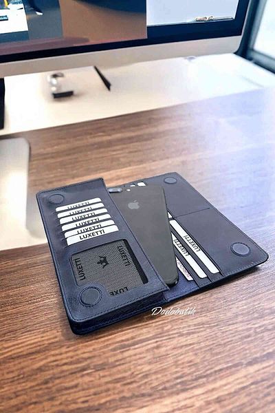 Luxetti Πορτοφόλι από γνήσιο δέρμα Navy Blue με θήκη τηλεφώνου