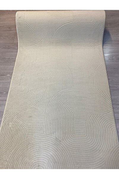 GözdeTicaret İskandinav Modern Desenli Krem Jel Taban Yolluk (Yıkanabilir)