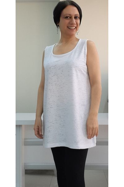 Mertcan Butik White printed thick strappy combed cotton T-shirt