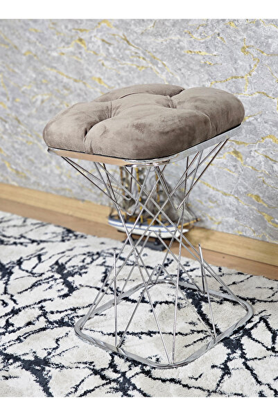 ZAFİR Kare Krom Kaplama Kahverengi Puf & Bench - Puf Oturak - Ayak Ucu Oturak...