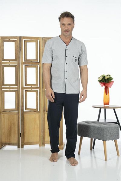 Estiva Men's Front Buttoned Short Sleeve Pocketed Summer Combed Cotton Pajama Set