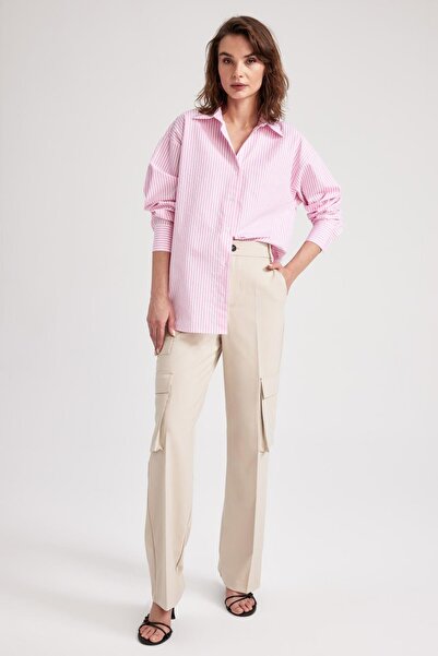 DeFacto Cargo Fit High Waist Straight Leg Trousers with Cargo Pockets A1572ax23sm