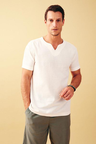 DeFacto Regular Fit V-Neck Cotton Short Sleeve Shirt X9812az23sm