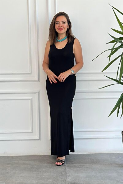 Yağmur Butik Αμάνικο φόρεμα με λεπτομέρεια στο κουμπί και πλαϊνό σκίσιμο