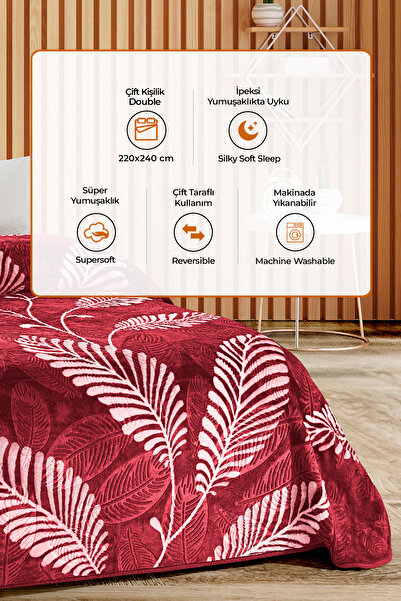 Evlen Home Collection 4 кг ковдра Supersoft Embos, товста, м'яка, плюшева, двоспальна, з рельєфним візерунком, 220x240 см, Florin, бордо