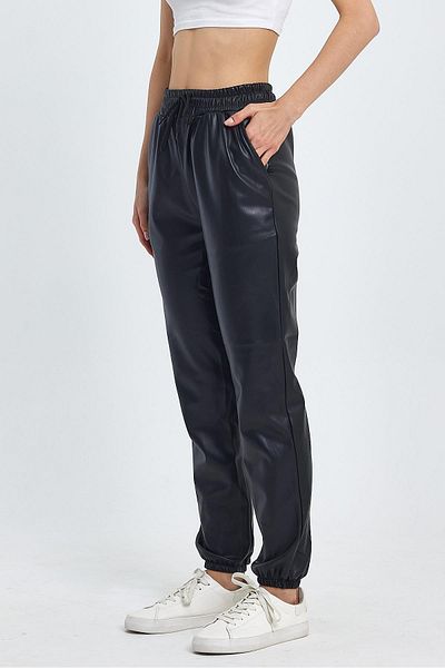 Ceylen Women's Leather Jogger Pants with Elastic Waist and Legs