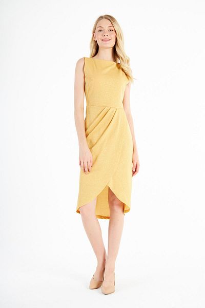 Ceylen Boat Neck Pleated Wraped Midi Length Glitter Dress