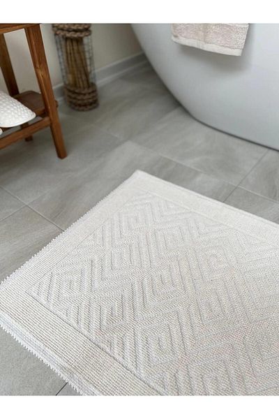 Bluenity Labyrinth Natural Cotton 2-Piece Bath Mat Set 60x100+50x60 Cm - Ecru