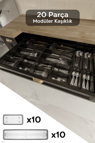 Meleni Home Σετ 20 Anthracite Modular - Μαχαιροπήρουνα, Συρτάρι και Organizer Fork Knife Organizer