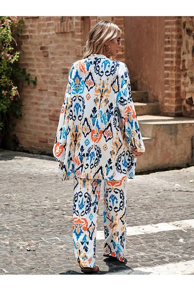 forte bella Women's Ethnic Pattern Kimono Pants Set