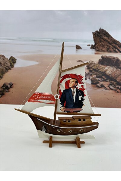 AYHAN KOTRA Atatürk Ve Anıtkabir Baskılı Bez Yelkenli, Ahşap Maket Gemi Modeli Ev, Ofis Hediye Ve Aksesuar