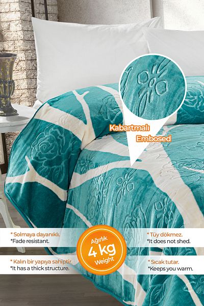 Evlen Home Collection 4 кг. Одеяло Supersoft Embos Thick Soft Plush Double Blanket 220x240 см. Devin Turquoise
