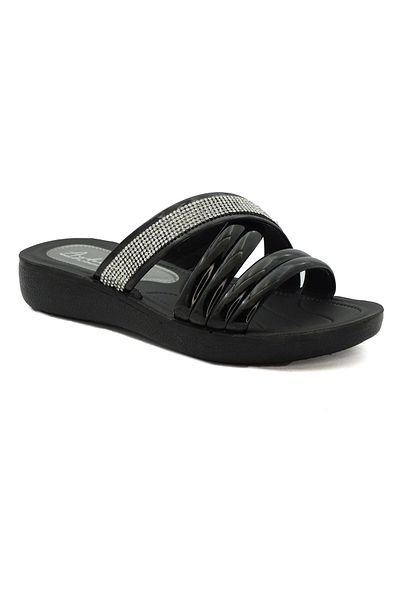 LETAO Women's Stoned Patent Leather Comfortable Puff Slippers