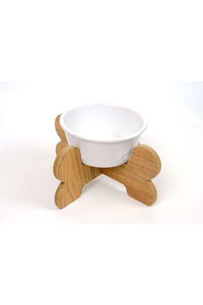 RealWood Single Cat-Dog Food/Water Stand with Ceramic Bowl and Wooden Legs