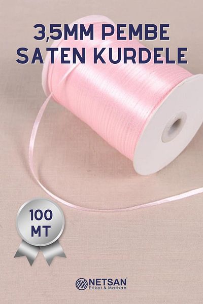 Netsan Etiket 3.5mm Satin Ribbon - Light Pink, 100Mt