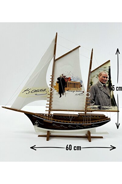 AYHAN KOTRA Atatürk Baskılı Bez Yelkenli, Ahşap Maket Gemi Model El Yapımı Ev, Ofis Hediye Ve Aksesuar